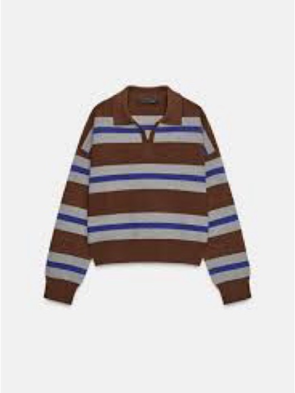 Zara Brown, Gray & Blue Striped Knit Polo Sweater